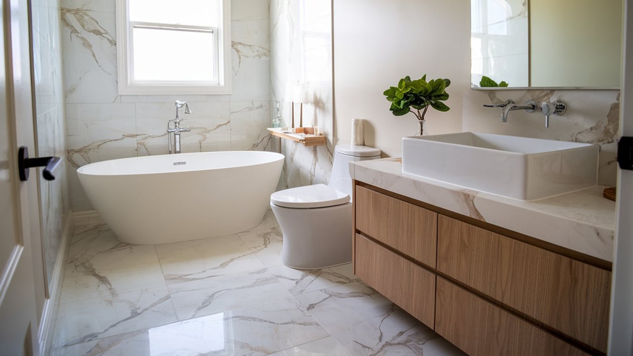 Carrelage aspect marbre salle de bain