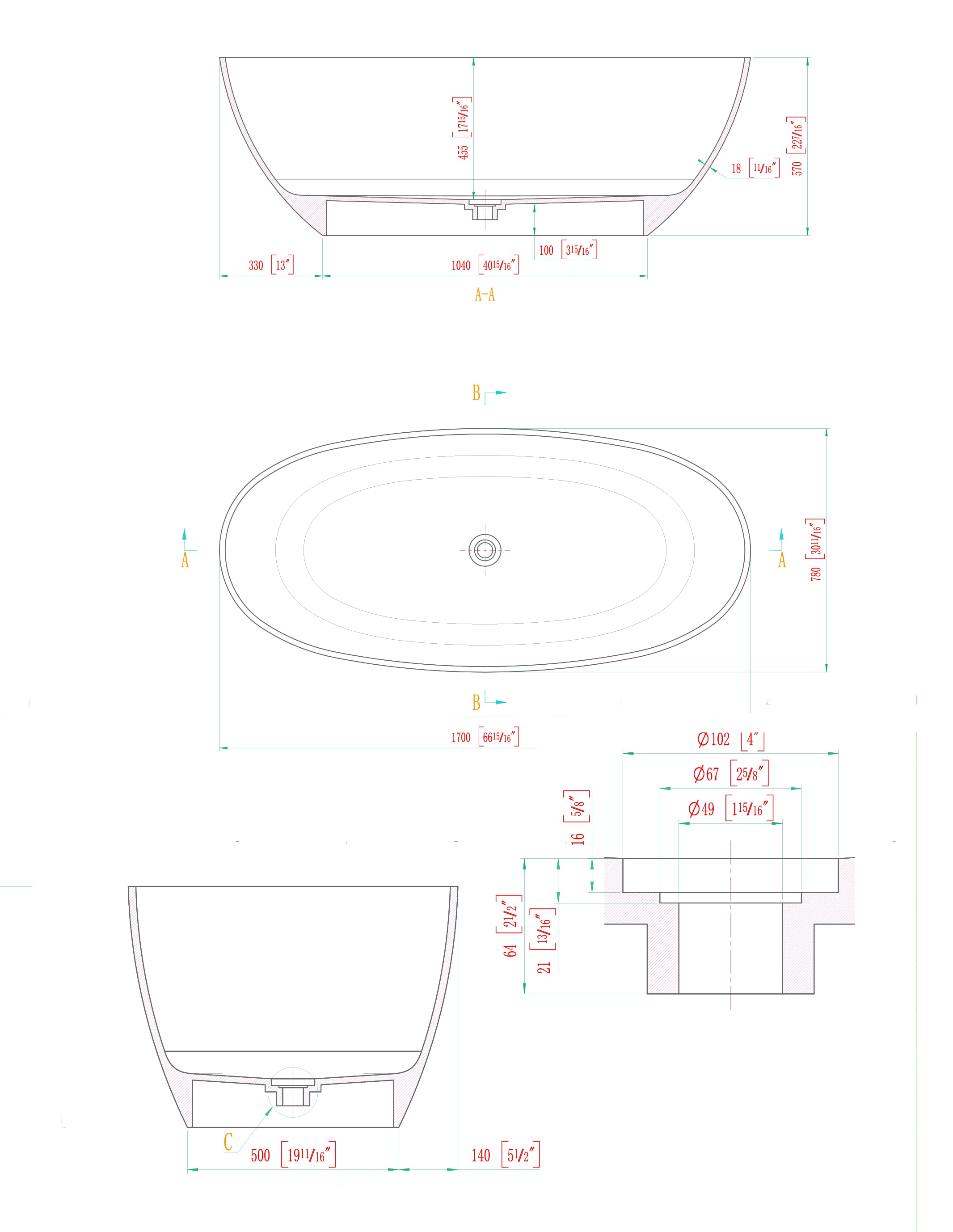 Baignoire ilot dimenions