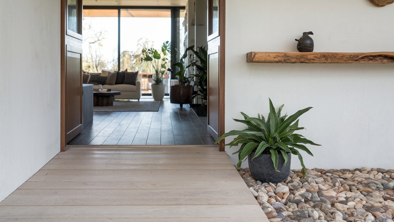 entrée carrelage aspect parquet
