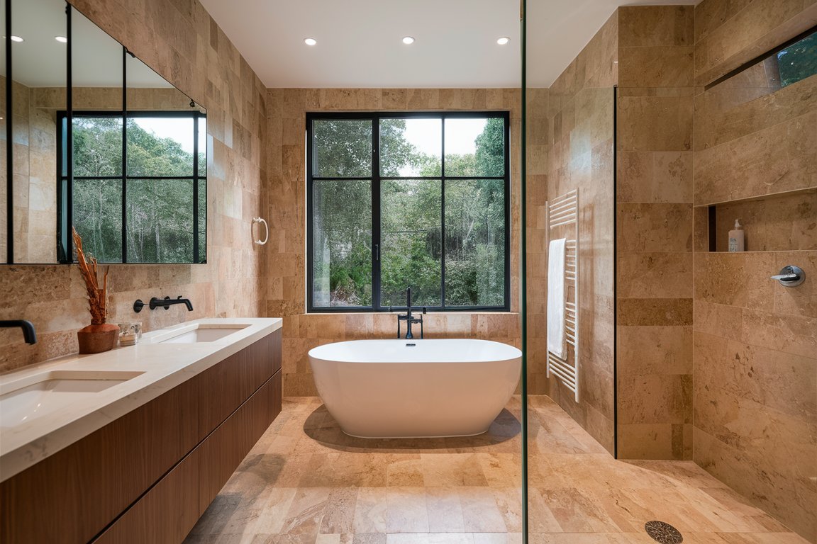 salle de bain en travertin
